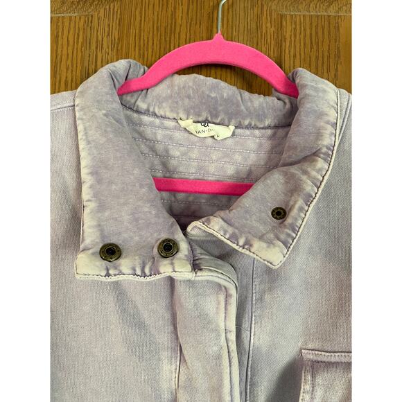 Urban Daisy Lavender Mineral Wash Half Snap Collared Oversized PTP 27.5” Cotton - Picture 3 of 8